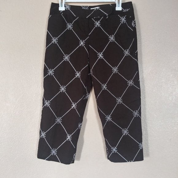 LOFT Ann Taylor Petites Brown & White Embroidery Cropped Pants Womens 6P - Picture 1 of 7